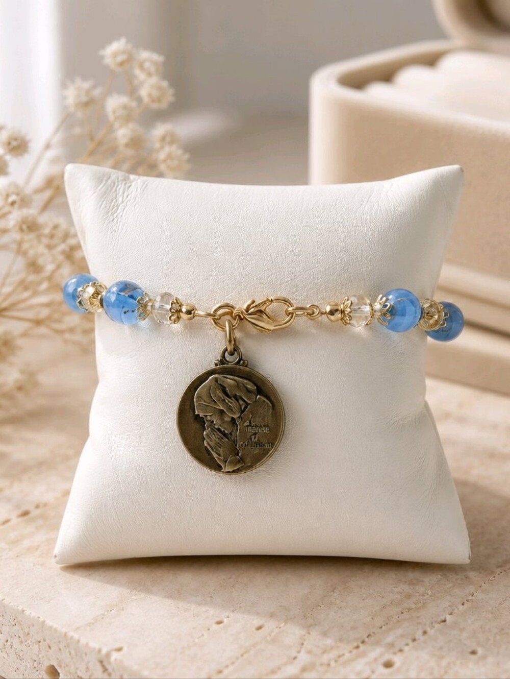 St Theresa of Calcutta Blue Beaded Charm Bracelet